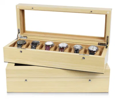Moderne Verpackung, handgefertigt, hochglänzend, solide Uhr, Holz, Schlüsselschloss, 6 Fächer, luxuriöse Holzbox als Geschenk
