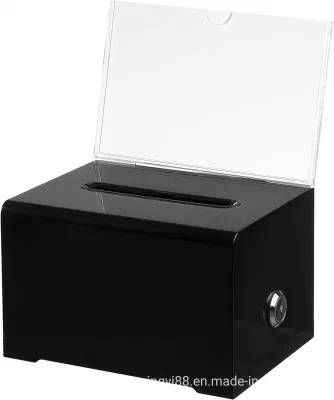 Schwarze Geldspendenbox aus Kunststoff, Acryl-Fondsbox mit Schloss und Schlüssel